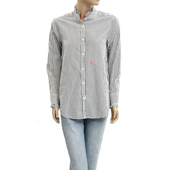 Kerri Rosenthal Mia Shirt Ruffles Tunic Top Striped Printed Buttondown S 283404 - Picture 7 of 11